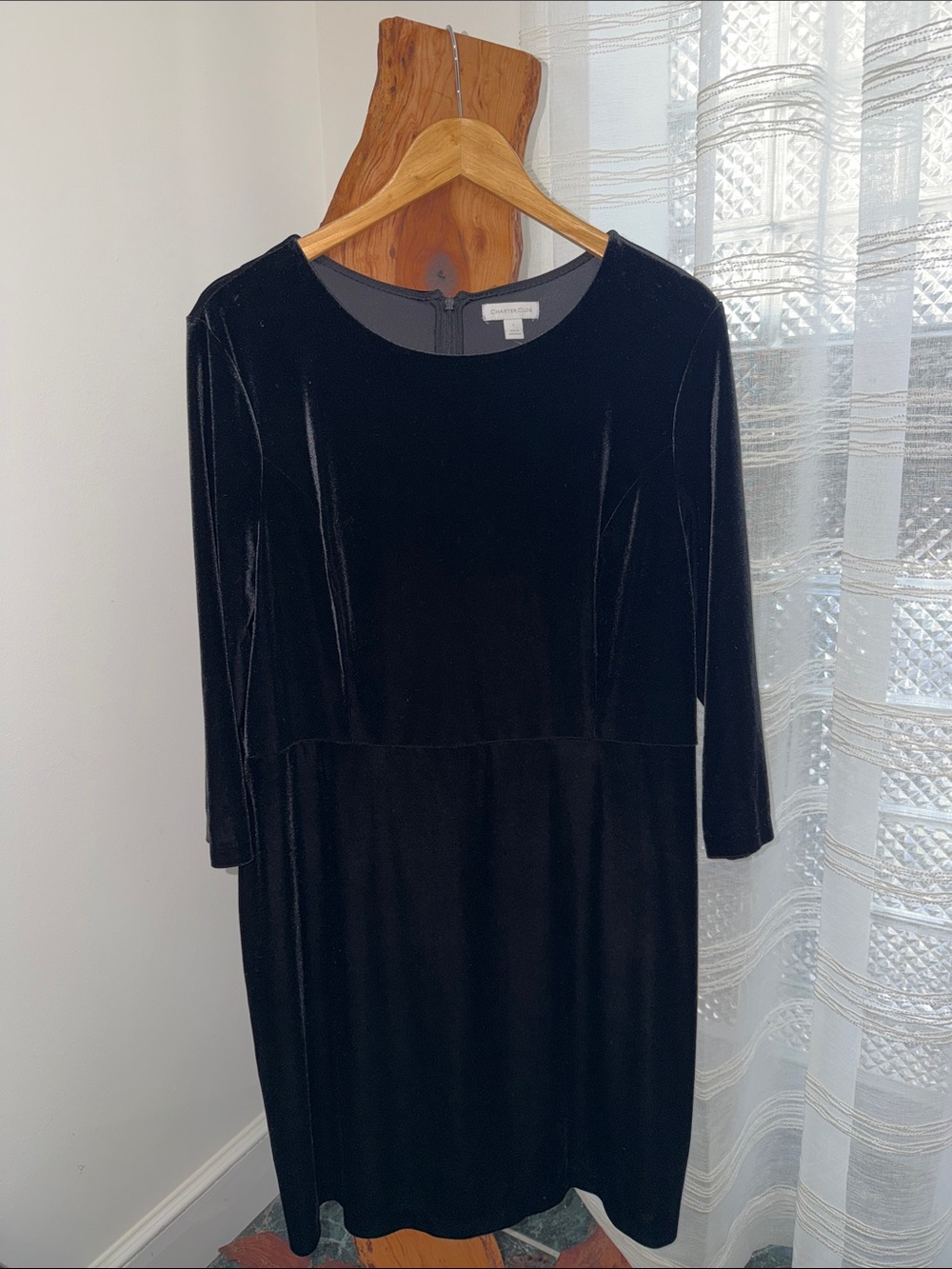 Charter Club Black Velvet Long-Sleeve Dress